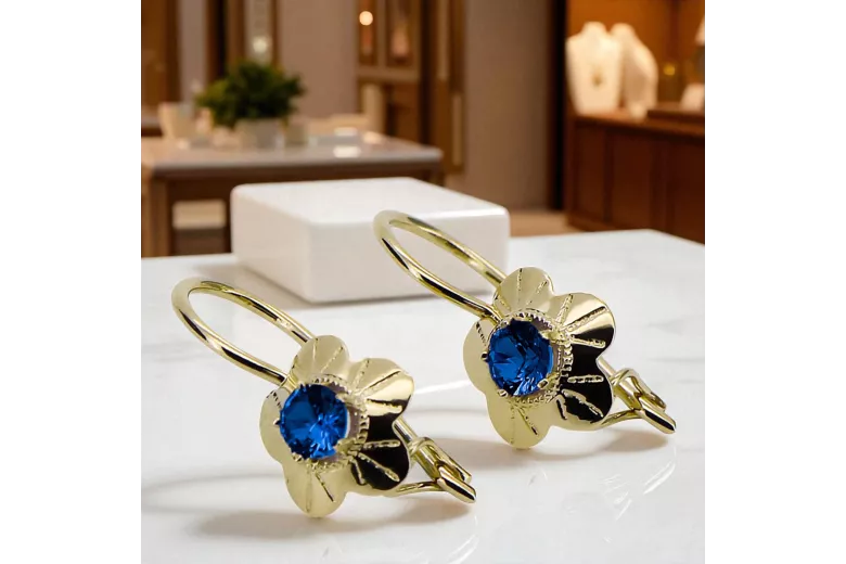 Artesanía vintage Pendientes Zafiro Oro amarillo de 14 quilates vec028y